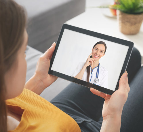 a doctor video chatting the patient 