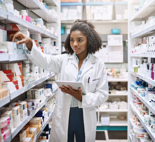 female pharmacist working in a pharmacy